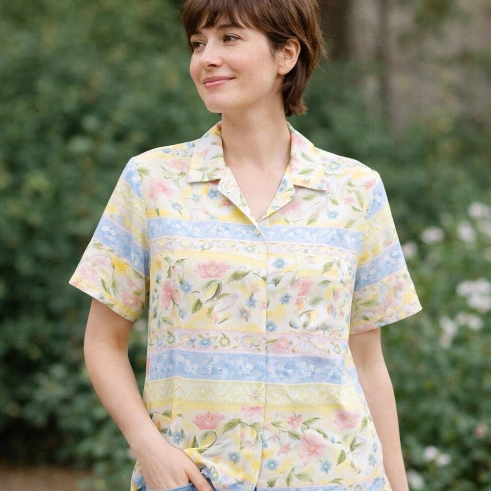 Alfred Dunner Women’s Floral Button Up Floral Blouse Sz 12 Large Spring Easter
